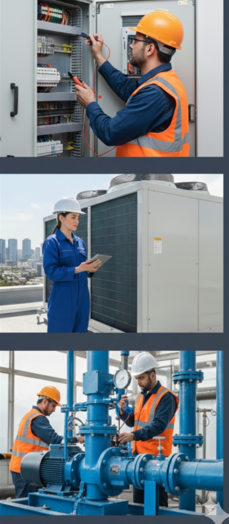 Mantenimiento preventivo de aire acondicionado HVAC y bombas de agua, tableros electricos en edificios corporativos