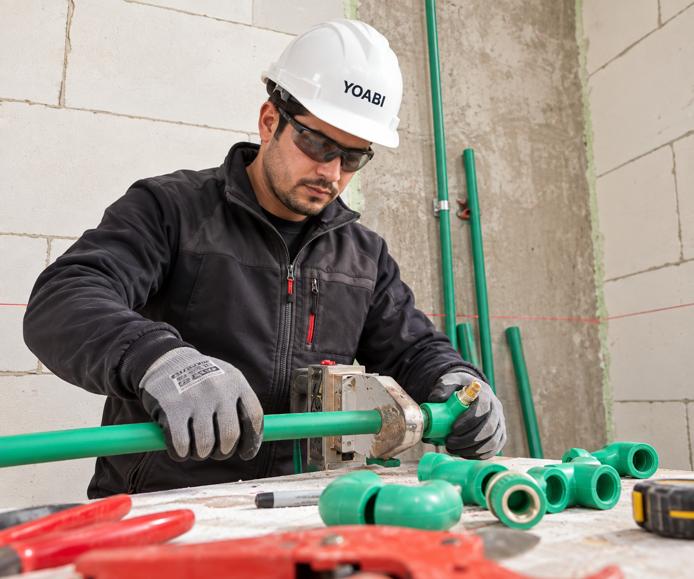 Técnico realizando termofusión e instalación de tuberías PPR en Santiago